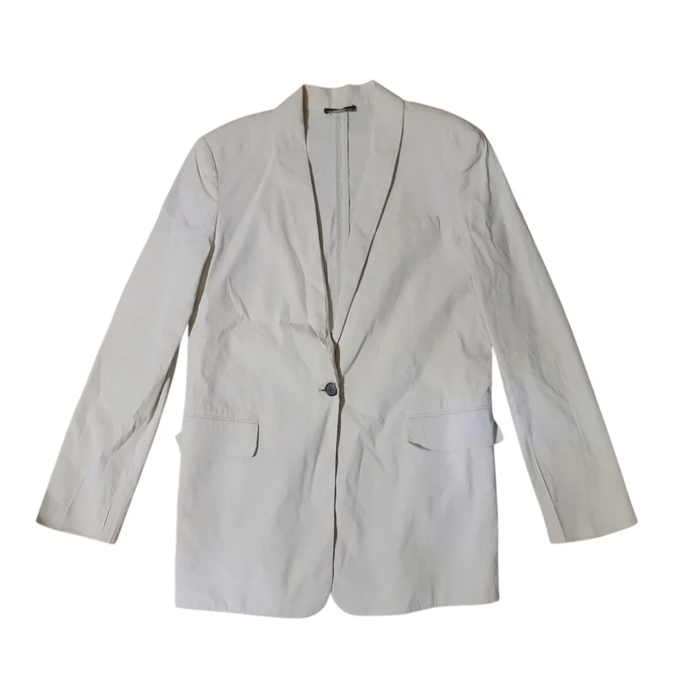 EUC Theory Linen Rolled-Sleeve Shawl Collar Blazer Size 2 Beige Women's - Picture 3 of 8